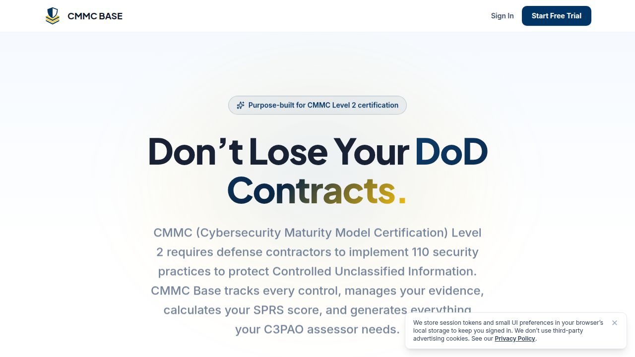 CMMC Base — CMMC Level 2 Compliance Platform for Defense Contractors